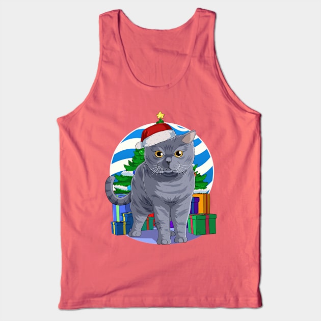 British Shorthair Cat Santa Christmas Gift Tank Top by Noseking